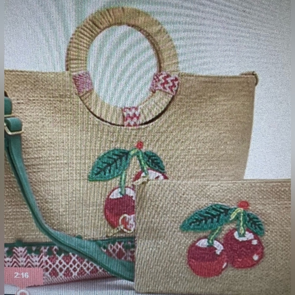 America & Beyond Embellished Jute Tote w/Removable pouch new